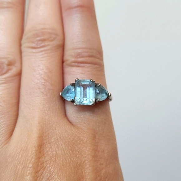Sterling Silver Blue Triple Stone Ring - Picture 1 of 6